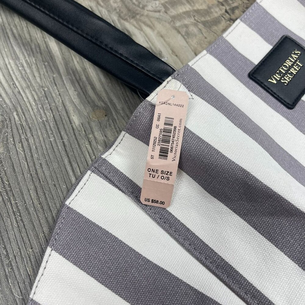NEW Victoria's Secret Striped Tote Bag White Gray Black NWT Purse - Picture 4 of 6